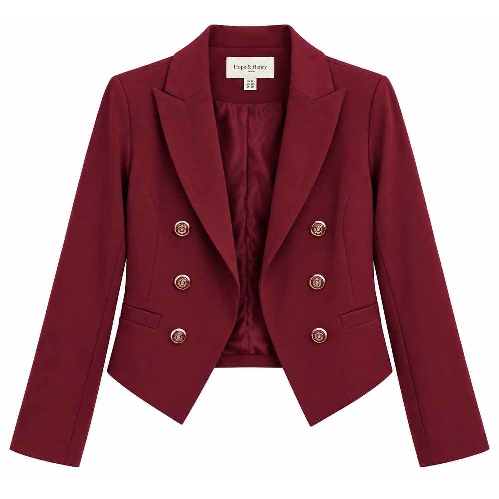 Haver & Blair Burgundy Blazer XS Gold Button Double Breasted Preppy Career